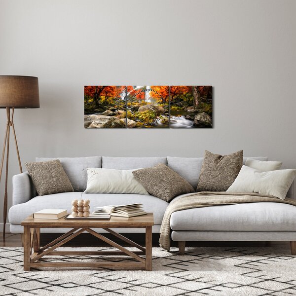 Slika - Slapovi v oranžnem gozdu (sa satom) (90x30 cm)