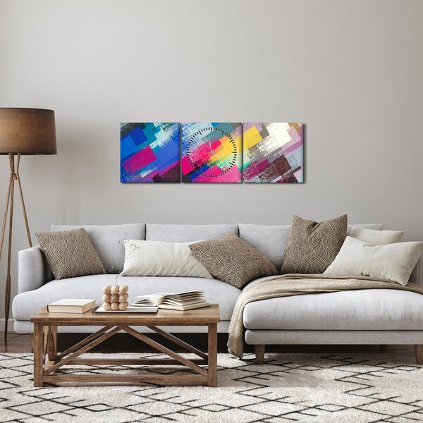 Slika - Barvne poteze s čopičem (sa satom) (90x30 cm)