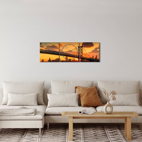 Slika - Sončni zahod nad mostom Bena Franklina, Filadelfija (sa satom) (90x30 cm)