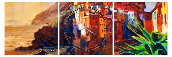 Slika - Vas na obali Cinque Terre, italijanska riviera, moderni impresionizem (sa satom) (90x30 cm)