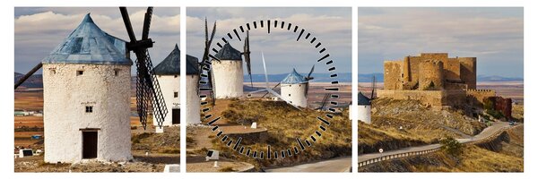 Slika - Mlini na veter Consuegra, Španija (sa satom) (90x30 cm)