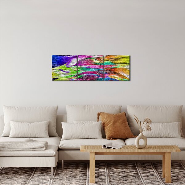 Slika - Opečna stena s pisanimi plameni (sa satom) (90x30 cm)