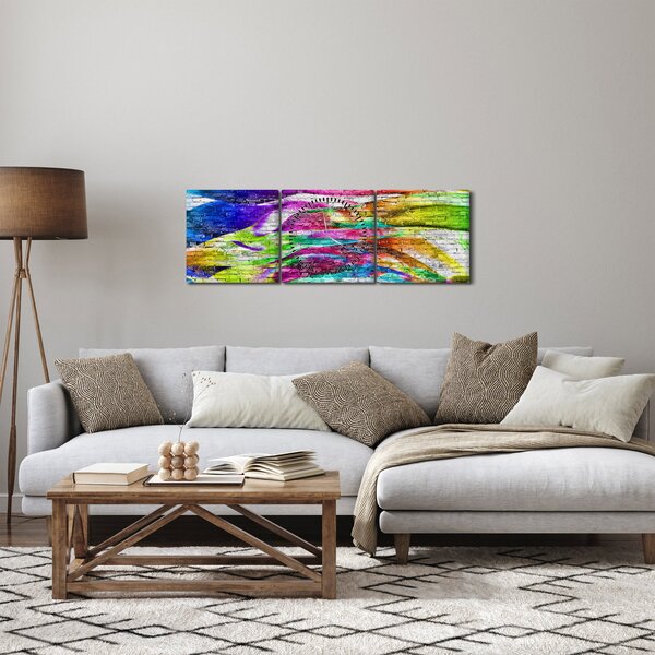 Slika - Opečna stena s pisanimi plameni (sa satom) (90x30 cm)