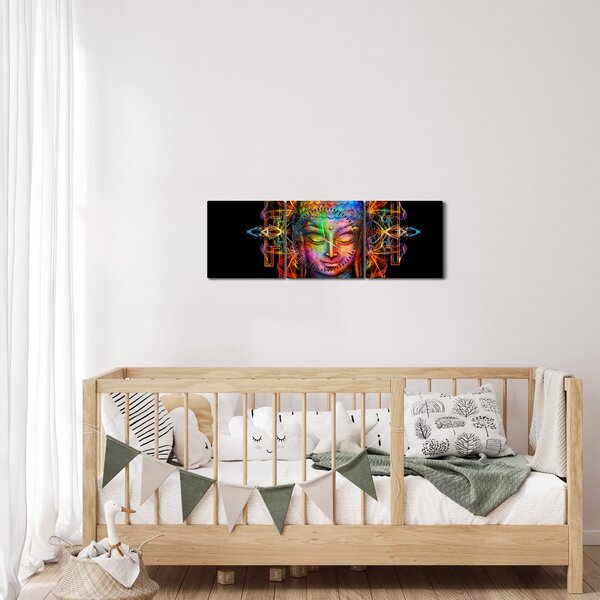 Poslikava - Doprsni kip Bude v neonskih barvah (sa satom) (90x30 cm)