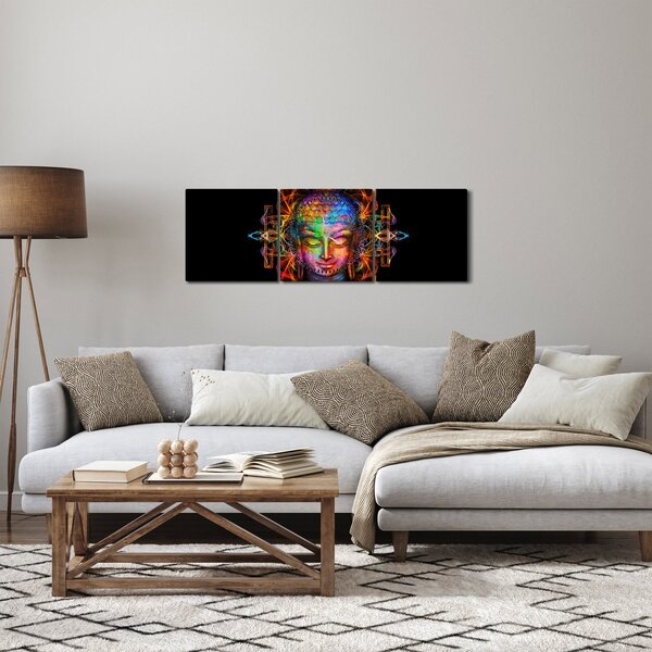 Poslikava - Doprsni kip Bude v neonskih barvah (sa satom) (90x30 cm)