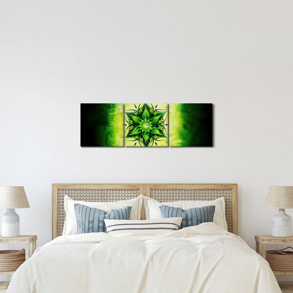 Slika - Cvetlična mandala na zelenem ozadju (sa satom) (90x30 cm)