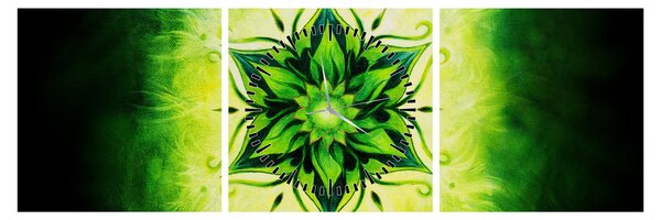 Slika - Cvetlična mandala na zelenem ozadju (sa satom) (90x30 cm)