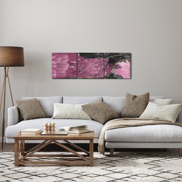 Slika - Roza in črna abstrakcija (sa satom) (90x30 cm)