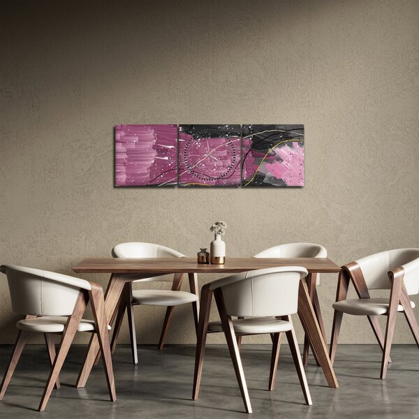 Slika - Roza in črna abstrakcija (sa satom) (90x30 cm)