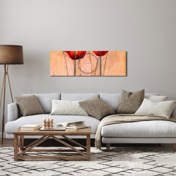 Slika - Rdeči tulipani (sa satom) (90x30 cm)