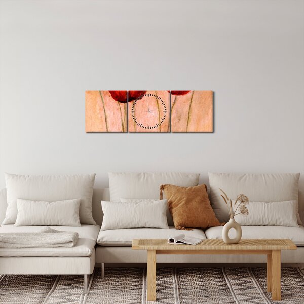 Slika - Rdeči tulipani (sa satom) (90x30 cm)