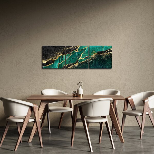 Slika - Oljno-zlato marmoriranje (sa satom) (90x30 cm)