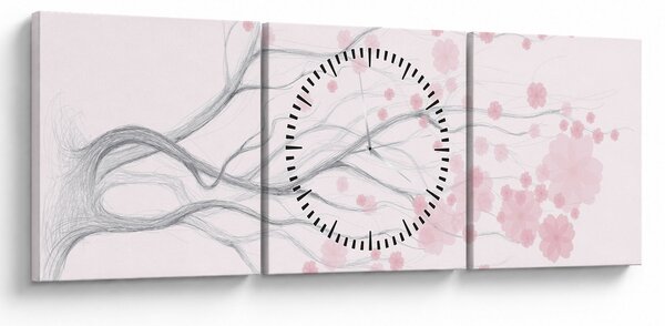 Slika - Rožnate rože (sa satom) (90x30 cm)