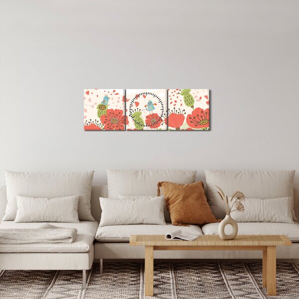 Slika - Ptice na cvetočem travniku (sa satom) (90x30 cm)