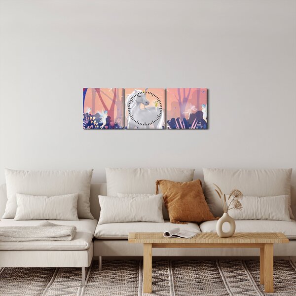 Slika - Samorog v čarobnem gozdu (sa satom) (90x30 cm)