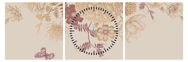 Slika - Vintage rože in metulji (sa satom) (90x30 cm)