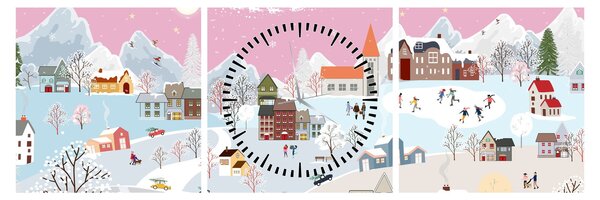 Slika - Čarobna zima (sa satom) (90x30 cm)