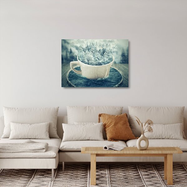 Staklena slika - Zimski svet v skodelici (70x50 cm)