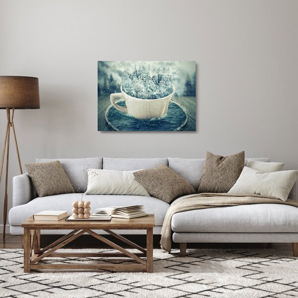 Staklena slika - Zimski svet v skodelici (70x50 cm)