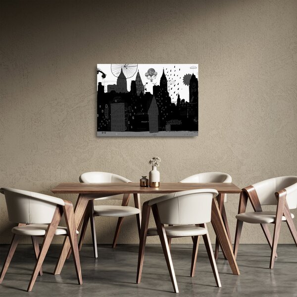 Staklena slika - Mesto z napisi in vzorci (70x50 cm)