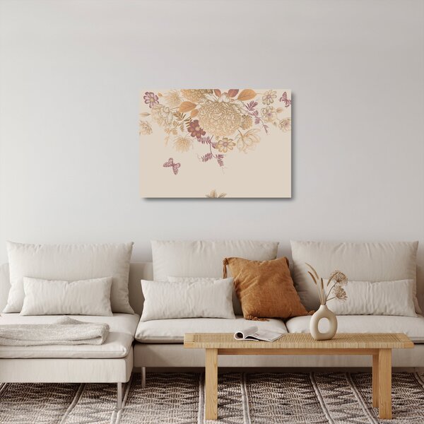 Staklena slika - Vintage rože in metulji (70x50 cm)