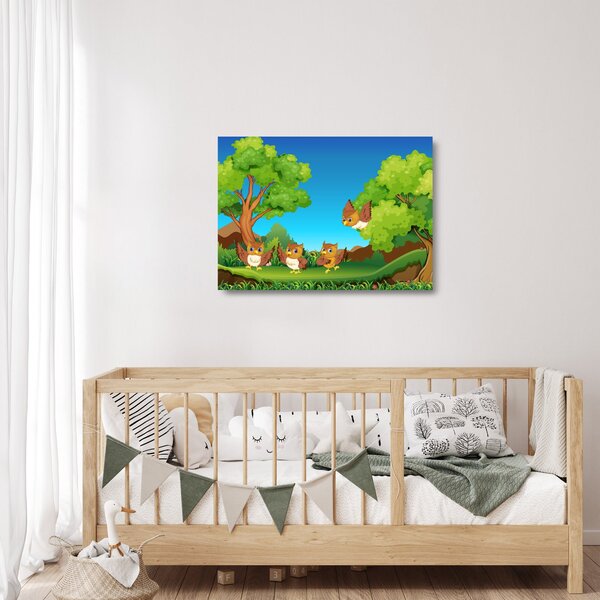 Staklena slika - Vesele sovice (70x50 cm)