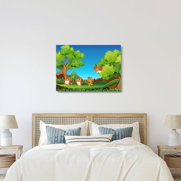 Staklena slika - Vesele sovice (70x50 cm)