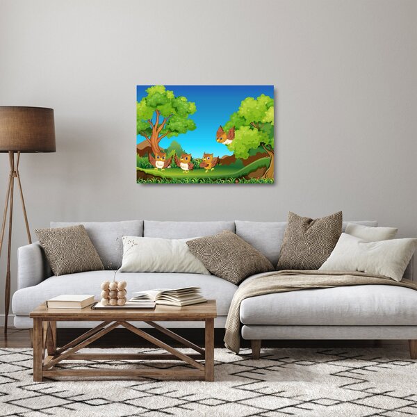Staklena slika - Vesele sovice (70x50 cm)