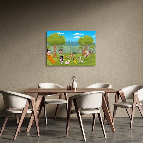 Staklena slika - Otroci na igrišču (70x50 cm)