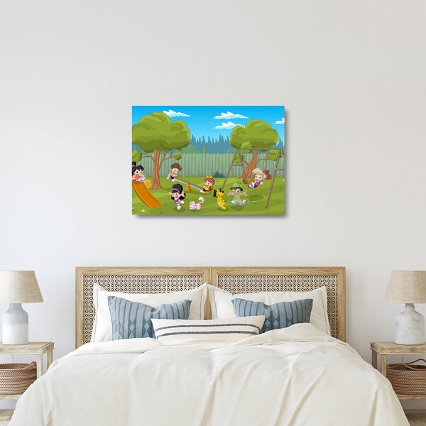 Staklena slika - Otroci na igrišču (70x50 cm)