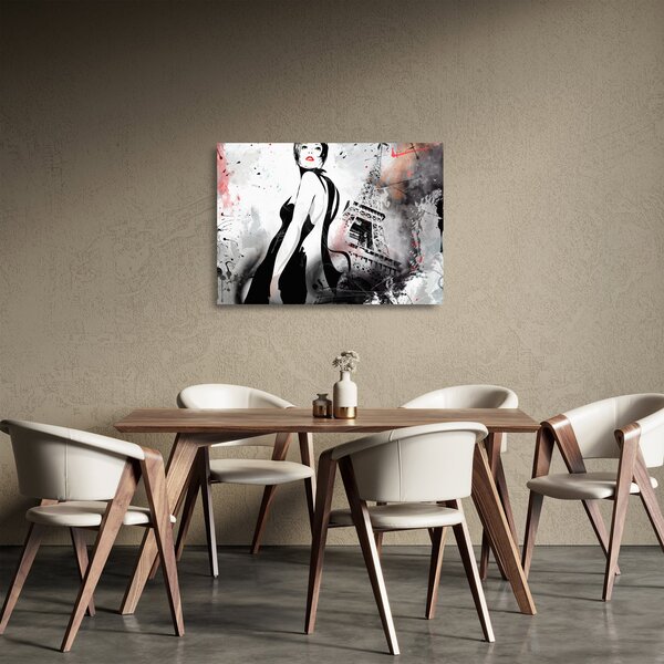 Staklena slika - Gospa in Eifflov stolp (70x50 cm)
