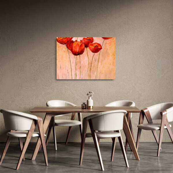 Staklena slika - Rdeči tulipani (70x50 cm)