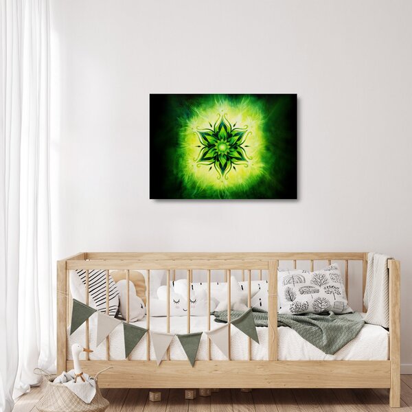 Staklena slika - Cvetlična mandala na zelenem ozadju (70x50 cm)
