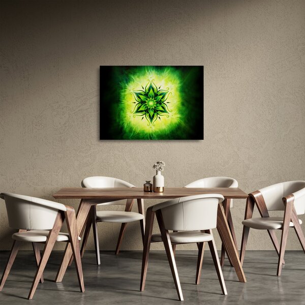 Staklena slika - Cvetlična mandala na zelenem ozadju (70x50 cm)