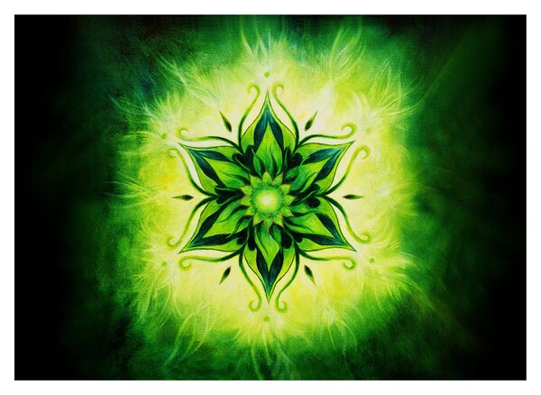 Staklena slika - Cvetlična mandala na zelenem ozadju (70x50 cm)