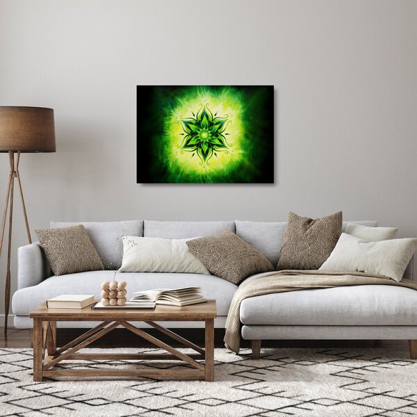 Staklena slika - Cvetlična mandala na zelenem ozadju (70x50 cm)