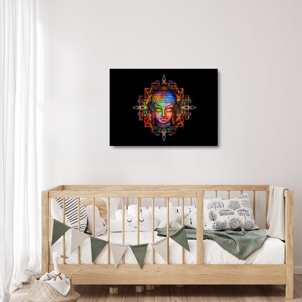 Staklena poslikava - Doprsni kip Bude v neonskih barvah (70x50 cm)