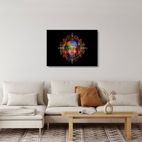 Staklena poslikava - Doprsni kip Bude v neonskih barvah (70x50 cm)