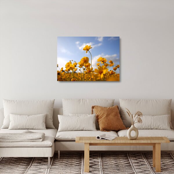 Staklena slika polja s svetlo rumenimi cvetovi (70x50 cm)