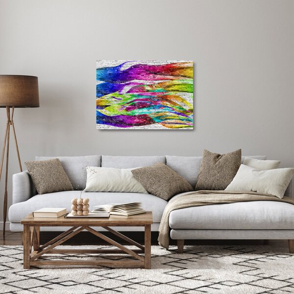 Staklena slika - Opečna stena s pisanimi plameni (70x50 cm)