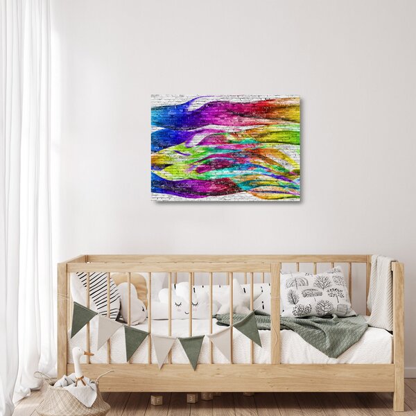 Staklena slika - Opečna stena s pisanimi plameni (70x50 cm)