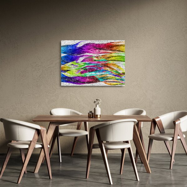 Staklena slika - Opečna stena s pisanimi plameni (70x50 cm)