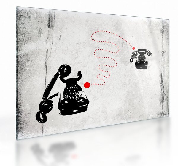 Staklena slika - Telefonska risba v slogu Banksyja (70x50 cm)