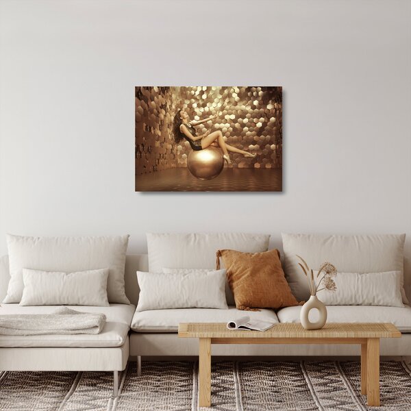 Staklena slika ženske v zlati sobi (70x50 cm)