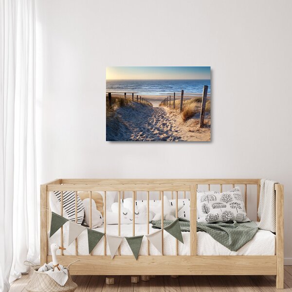 Staklena slika - Cesta do plaže ob Severnem morju, Nizozemska (70x50 cm)