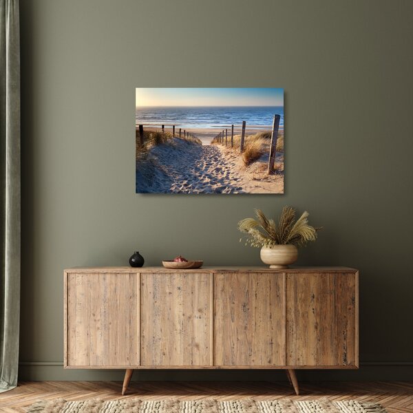 Staklena slika - Cesta do plaže ob Severnem morju, Nizozemska (70x50 cm)