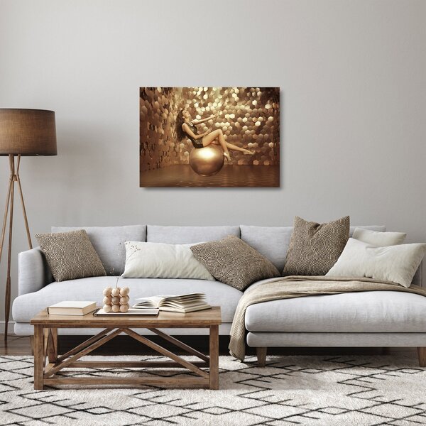 Staklena slika ženske v zlati sobi (70x50 cm)