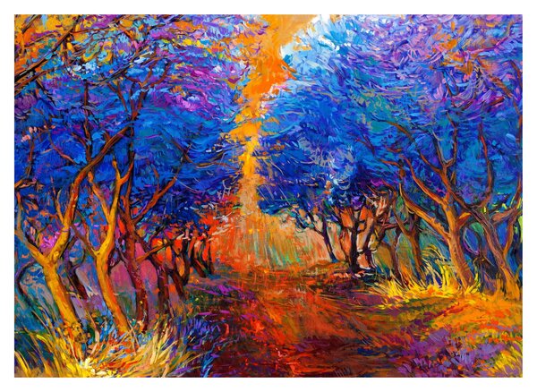 Staklena slika - Jesenske krošnje dreves, moderni impresionizem (70x50 cm)