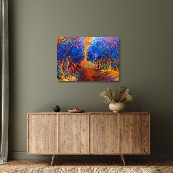 Staklena slika - Jesenske krošnje dreves, moderni impresionizem (70x50 cm)