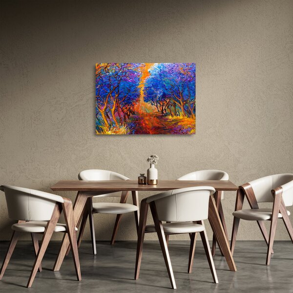 Staklena slika - Jesenske krošnje dreves, moderni impresionizem (70x50 cm)